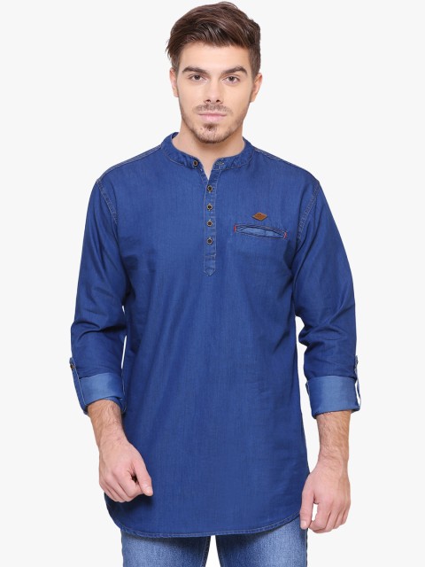 Kuons Avenue Men Blue & deep ultramarine Thread Work Denim Kurta - Image 2