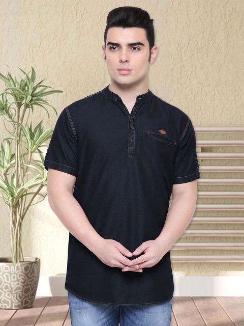 Kuons Avenue Men Black Solid Straight Kurta