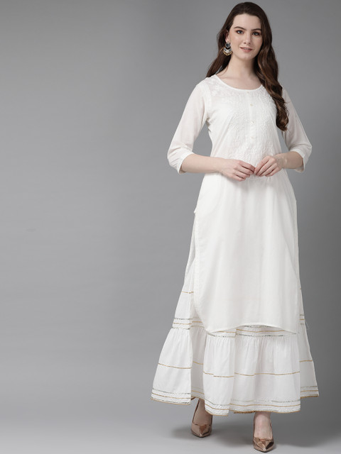 Juniper Women Off-White Yoke Design Straight Kurta