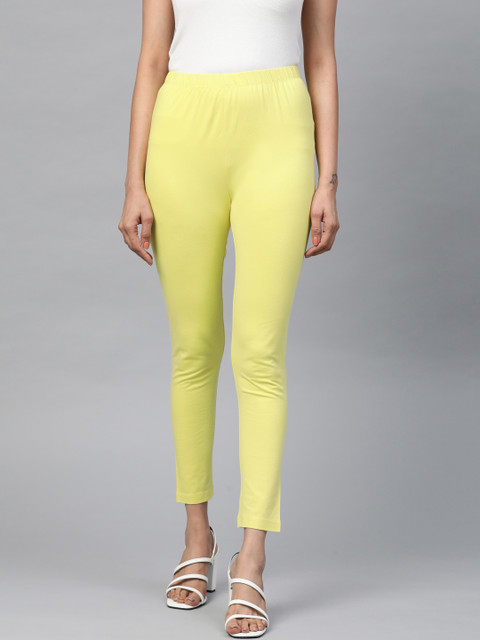 AURELIA Women Lime Green Solid Ankle Length Leggings