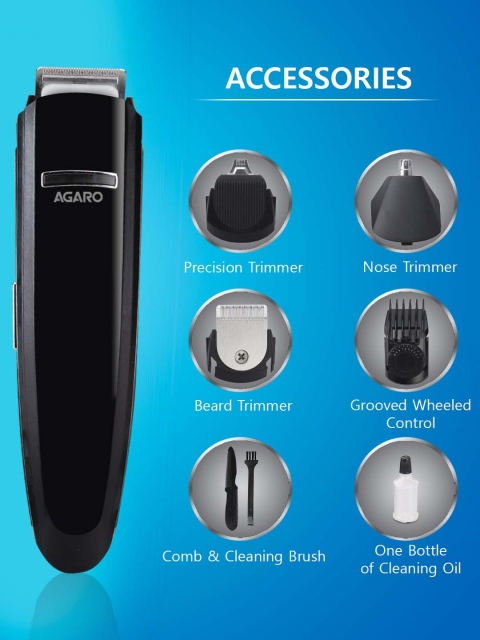 Agaro Men MG 4760 4-in-1 Grooming Kit for Beard with Nose Trimmer - Black - Image 4