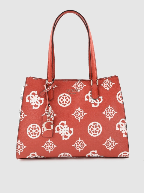 GUESS Red & White Printed Shoulder Bag