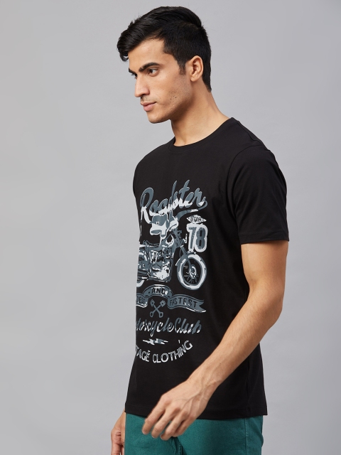 Roadster Men Black and Grey Graphic Printed Cotton T-shirt - Image 3