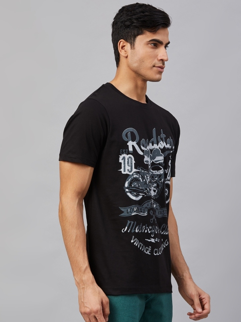 Roadster Men Black and Grey Graphic Printed Cotton T-shirt - Image 6