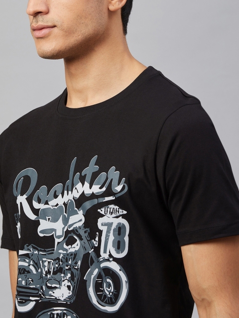 Roadster Men Black and Grey Graphic Printed Cotton T-shirt - Image 2