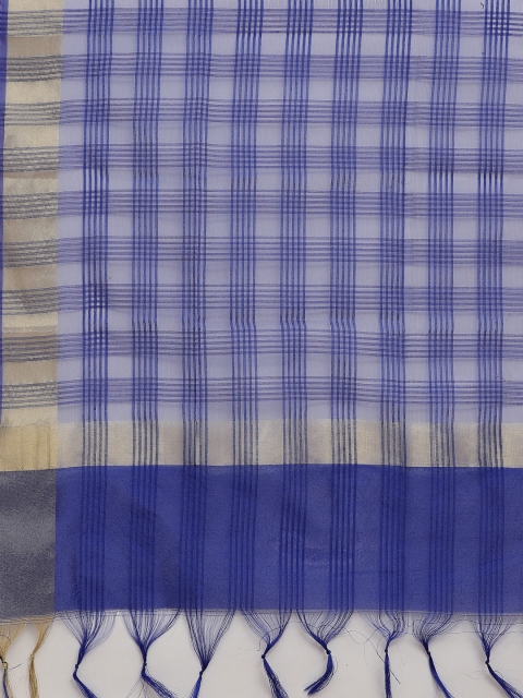 WEAVERS VILLA Blue Checked Dupatta - Image 2