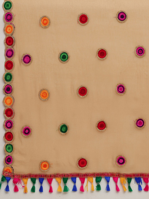 WEAVERS VILLA Beige & Red Embroidered Dupatta - Image 2