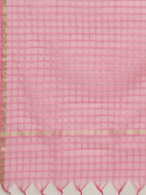 WEAVERS VILLA Pink Checked Dupatta - Image 2