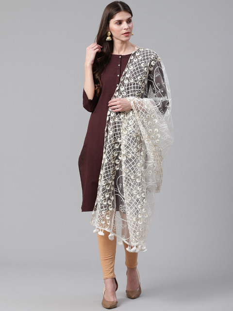 WEAVERS VILLA Off-White Embroidered Dupatta