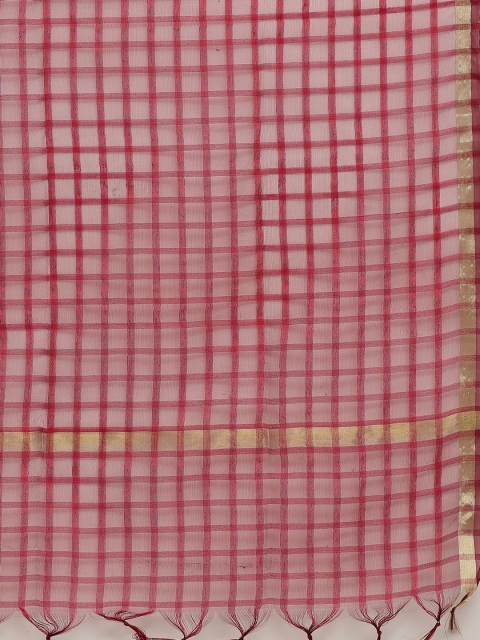 WEAVERS VILLA Maroon Checked Dupatta - Image 2