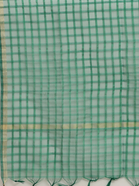 WEAVERS VILLA Green Checked Dupatta - Image 2
