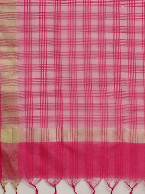 WEAVERS VILLA Pink Checked Dupatta - Image 2