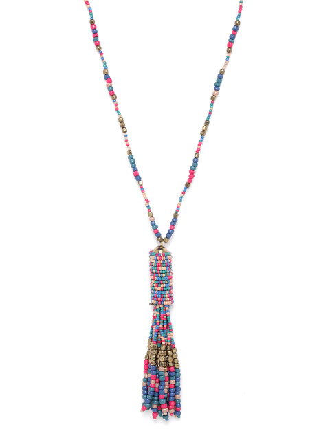 RICHEERA Women Blue & Pink Gold-Plated Beaded Tasselled Necklace