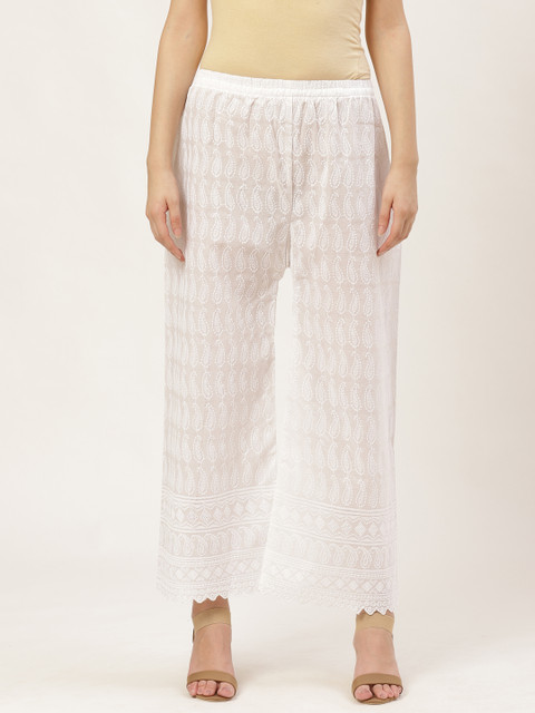 Vastraa Fusion Women Chikankari Embroidered Flared Palazzos