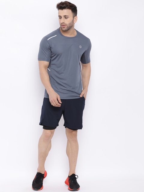 CHKOKKO Men Navy Blue Solid Regular Fit Shorts - Image 5