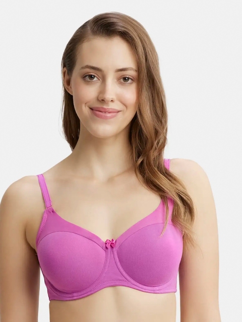 Jockey UnderWired Padded Cotton Full Coverage Tshirt Bra with Stylised Mesh Panel-FE38