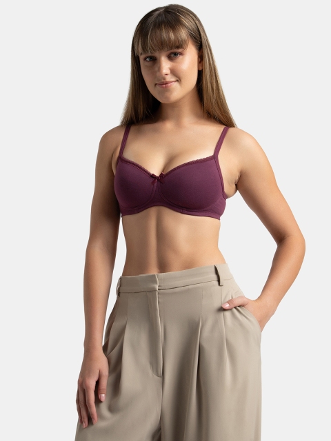 Jockey Wirefree Padded Plus Size Cotton Medium Coverage Tshirt Bra with Lace Styling -1723 - Image 6
