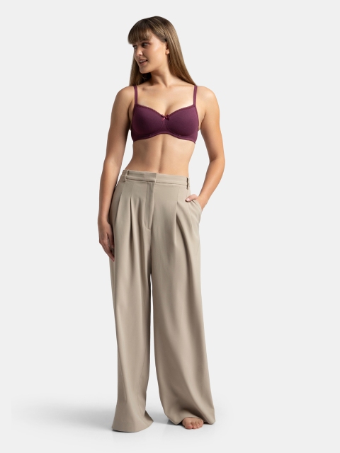 Jockey Wirefree Padded Plus Size Cotton Medium Coverage Tshirt Bra with Lace Styling -1723 - Image 5