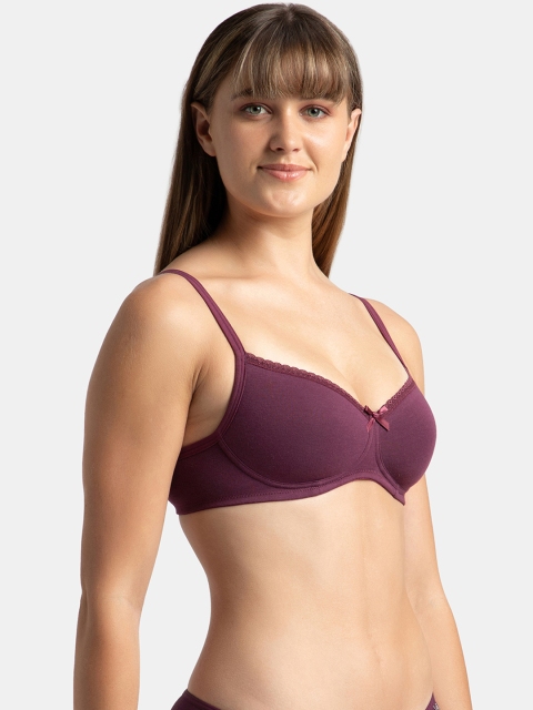 Jockey Wirefree Padded Plus Size Cotton Medium Coverage Tshirt Bra with Lace Styling -1723 - Image 2