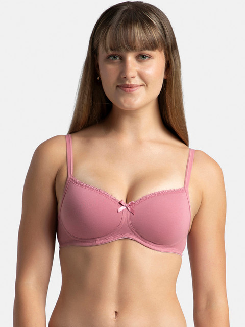 Jockey Wirefree Padded Plus Size Cotton Medium Coverage Tshirt Bra with Lace Styling -1723