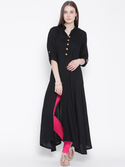 Black Front Slit A-Line Kurta