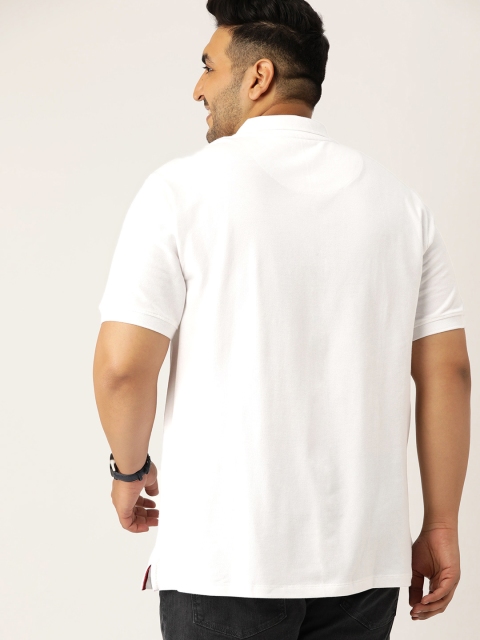 Sztori Plus Size Men White Red Striped Detail Polo Collar Pure Cotton T-shirt - Image 4