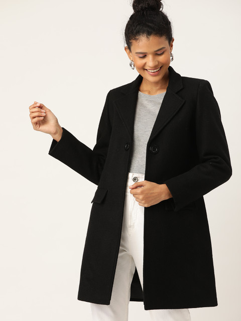 DressBerry Bizwear Bizwear Women Black Single-Breasted Solid Overcoat