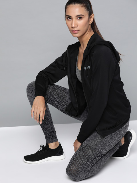 HRX by Hrithik Roshan Women Jet Black Solid Rapid-Dry Antimicrobial Running Jacket