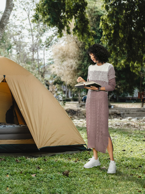 Roadster Mauve & Off-White Colourblocked Jumper Dress
