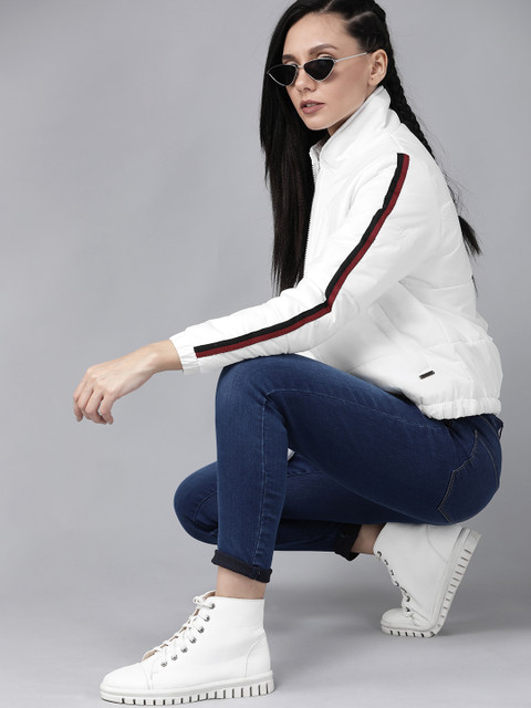 Roadster Women White Solid Padded Jacket