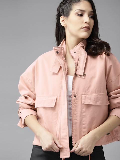 Roadster Women Pink Solid Boxy Tailored Jacket