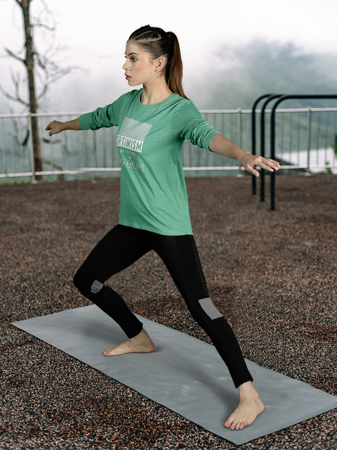 HRX by Hrithik Roshan Women Green Printed Bio-Wash Yoga Tshirts