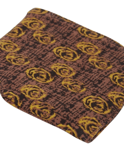 Sojanya Unisex Pack of 4 Brown & Yellow Floral Print 3 Ply Reusable Outdoor Fashion Masks - Image 4