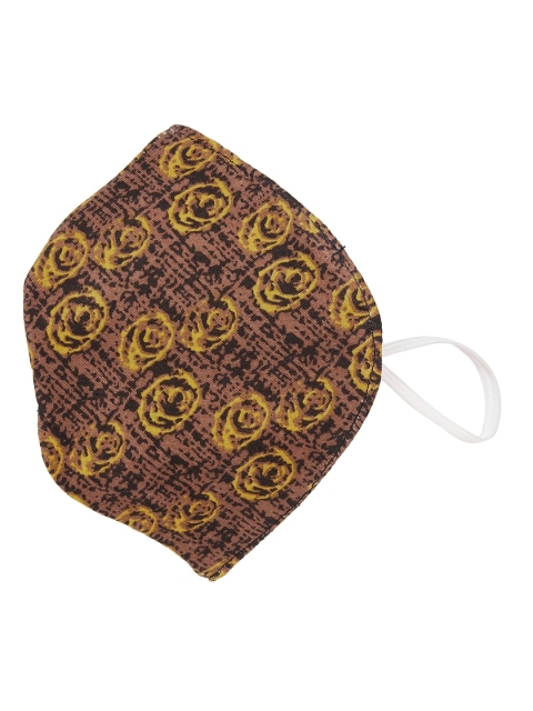 Sojanya Unisex Pack of 4 Brown & Yellow Floral Print 3 Ply Reusable Outdoor Fashion Masks - Image 5