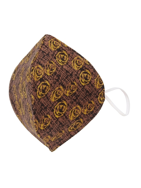 Sojanya Unisex Pack of 4 Brown & Yellow Floral Print 3 Ply Reusable Outdoor Fashion Masks - Image 3
