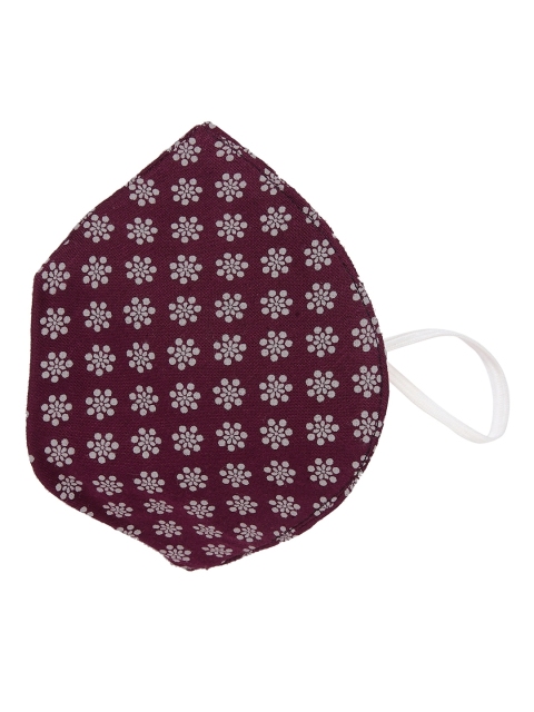 SOJANYA Unisex 4 Pcs Burgundy & Off-White Floral Print Reusable 3-Ply Outdoor Mask - Image 5