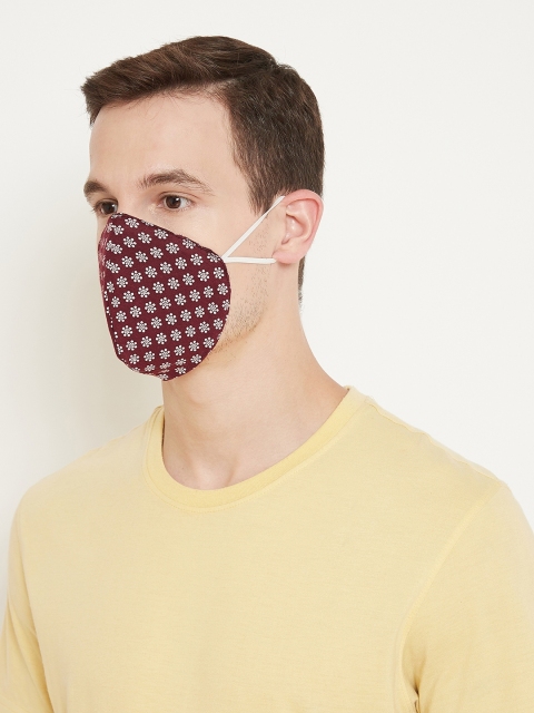 SOJANYA Unisex 4 Pcs Burgundy & Off-White Floral Print Reusable 3-Ply Outdoor Mask - Image 6