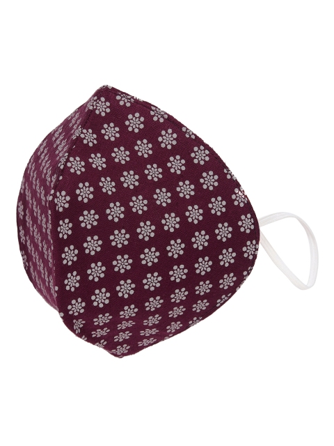 SOJANYA Unisex 4 Pcs Burgundy & Off-White Floral Print Reusable 3-Ply Outdoor Mask - Image 3