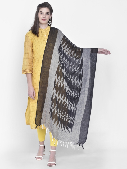 Cotton Dupatta Bazaar Black & Grey Ikat Woven Design Cotton Dupatta