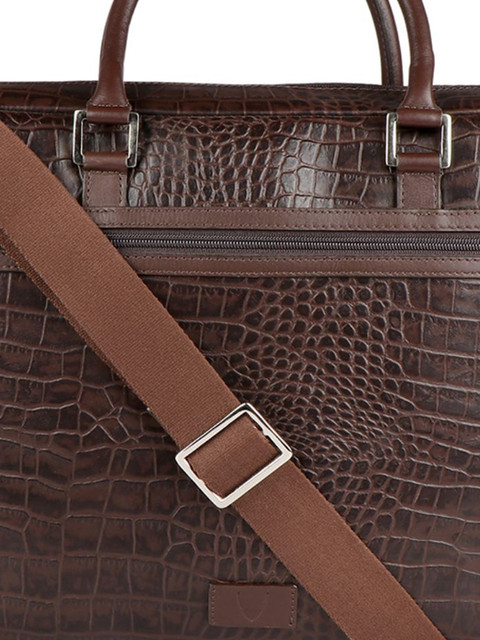 Hidesign Men Brown Textured Leather Laptop Bag - Image 5