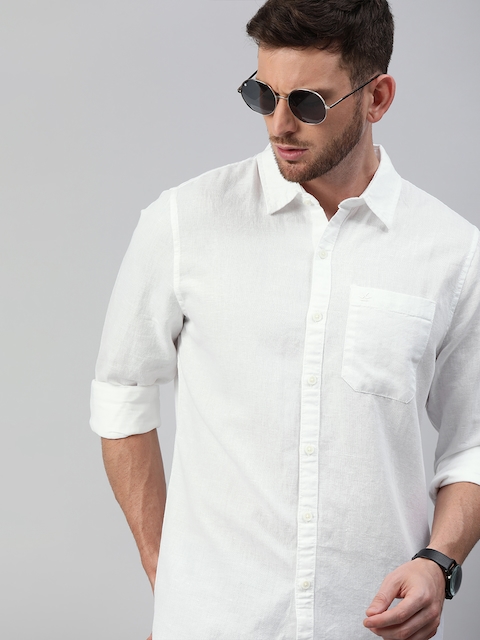 WROGN Men White Slim Fit Cotton Linen Casual Shirt