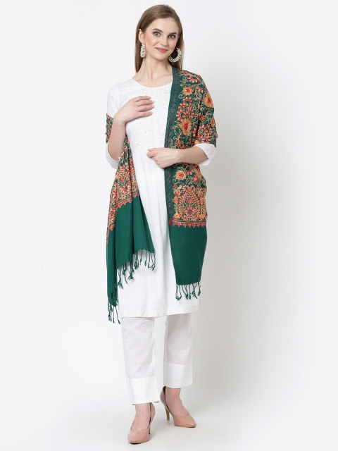 WEAVERS VILLA Women Teal Green & Red Embroidered Shawl - Image 3