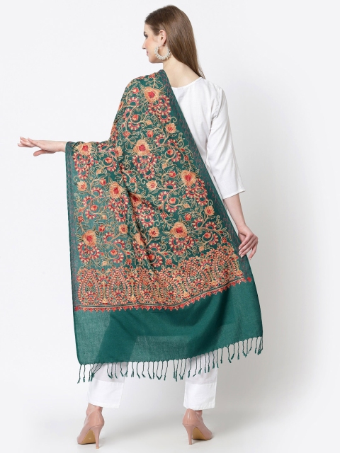 WEAVERS VILLA Women Teal Green & Red Embroidered Shawl - Image 4