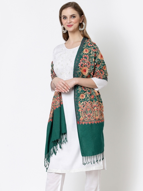 WEAVERS VILLA Women Teal Green & Red Embroidered Shawl - Image 5