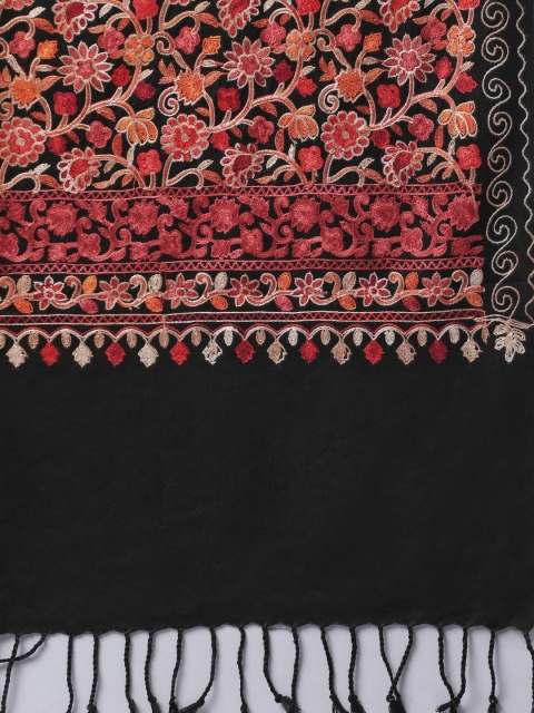 WEAVERS VILLA Women Black & Pink Embroidered Shawl - Image 2