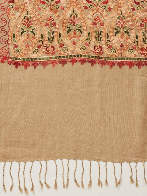 WEAVERS VILLA Women Beige & Red Embroidered Shawl - Image 2
