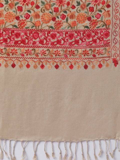 WEAVERS VILLA Women Beige & Pink Embroidered Shawl - Image 2