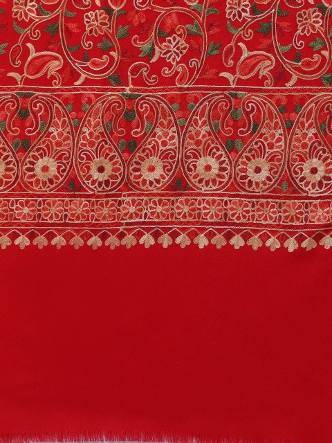 WEAVERS VILLA Red & Beige Paisley Embroidered Shawl - Image 2