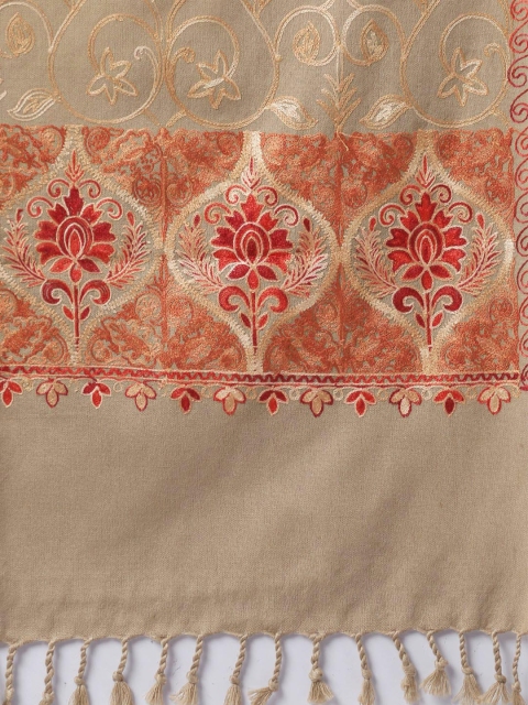 WEAVERS VILLA Women Beige & Red Embroidered Shawl - Image 2
