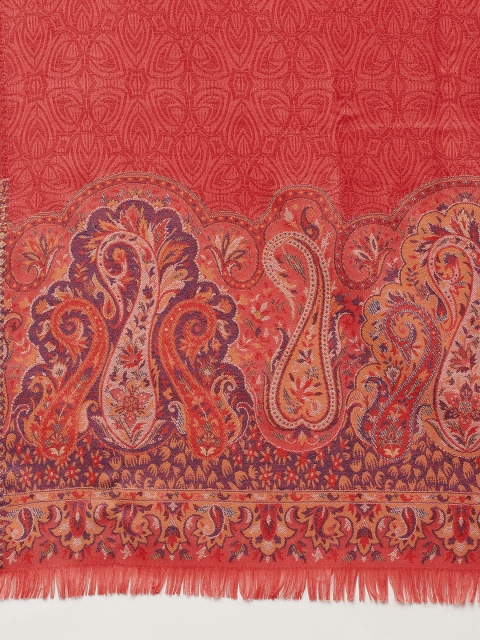 WEAVERS VILLA Women Red Woven Design Shawl - Image 2